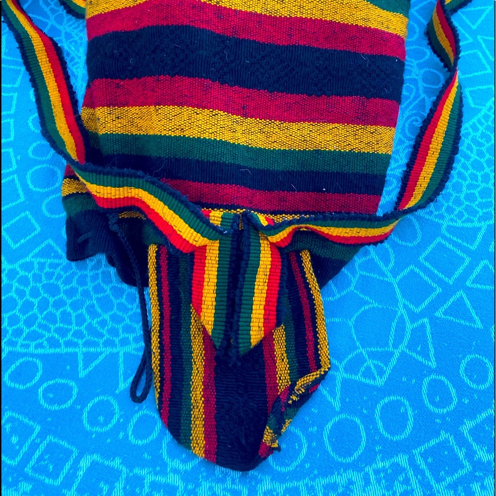 Woven backpack , Rasta color, drawstring closure